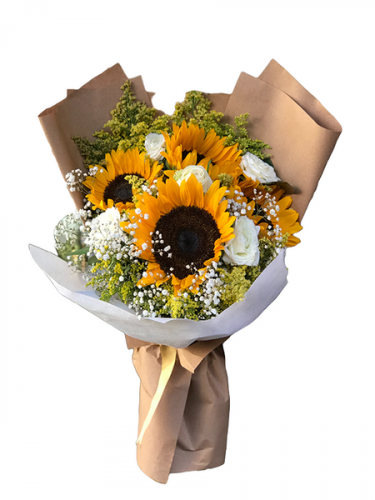 Ayçiçeği ve Beyaz Güller