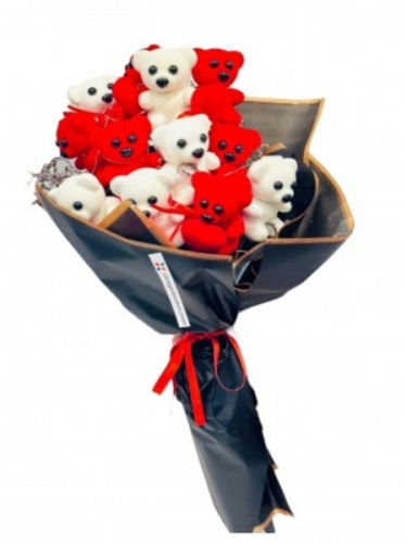 Kırmızı Beyaz Işıklı Ayı Buketi