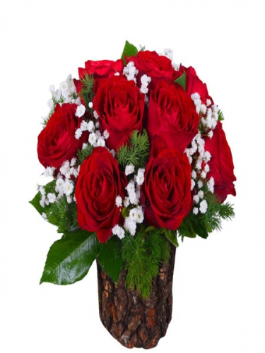 Kütükte 9 Kırmızı Gül