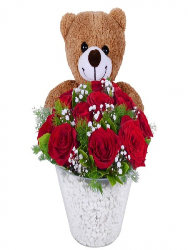 Konik Vazoda Gül ve Ayı Tasarım