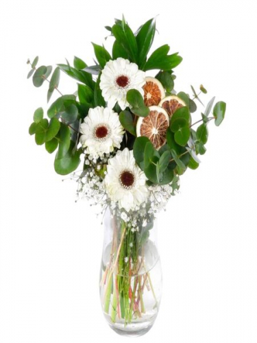 Vazoda 3`lü Beyaz Gerbera