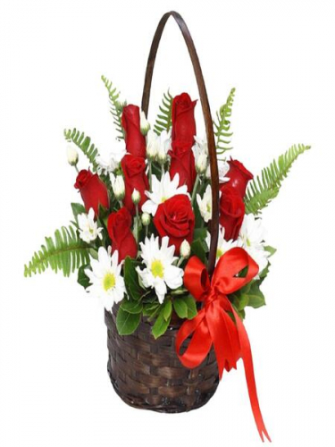 Çiçek Sepetinde Papatyalar ve Güller