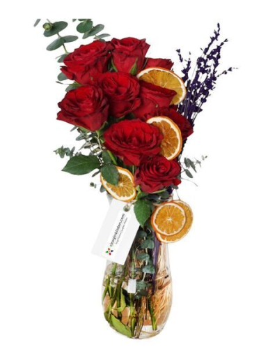 Vazoda 9 Kırmızı Gül