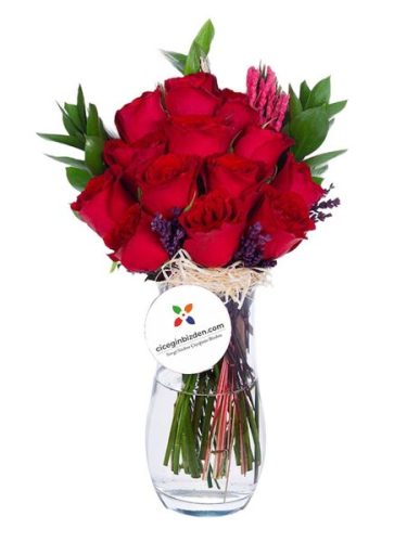 Vazoda 13 Kırmızı Gül